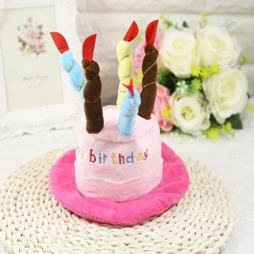 Blue Hat Cap Cake Candles Pet Birthday Costume Cosplay Puppy Dog Cat Christmas